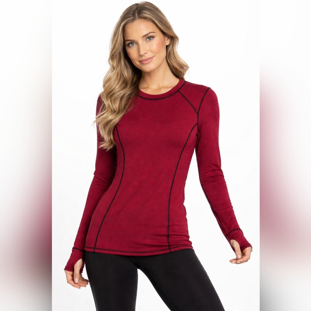 NILS Burgundy Performance Base Layer Top | Thumbholes | Medium